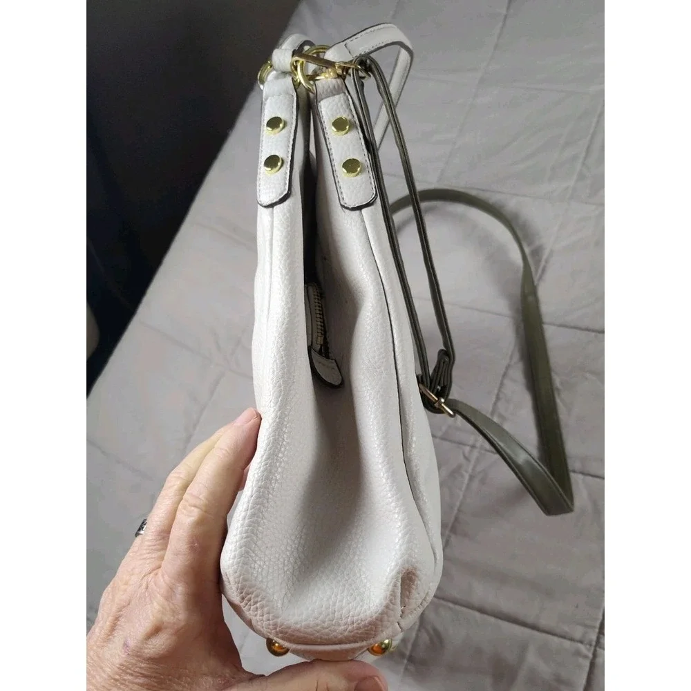 Anne Klein White Pebbled Faux Leather Satchel Shoulder Bag Logo/Gold Hardware